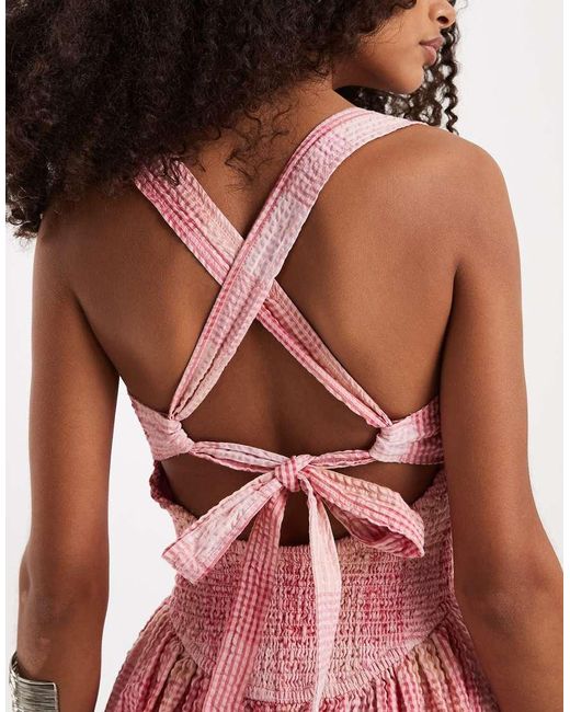 Free People Red Laurel Plaid Drop Waist Mini Dress