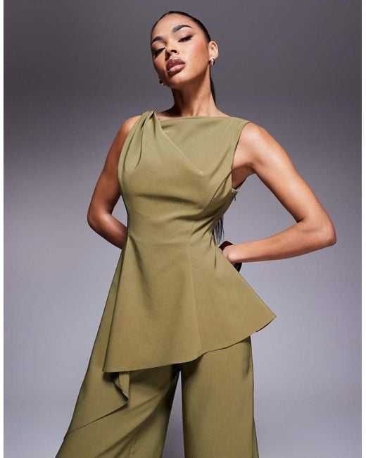 ASOS Green Twist Shoulder Draped Jumpsuit