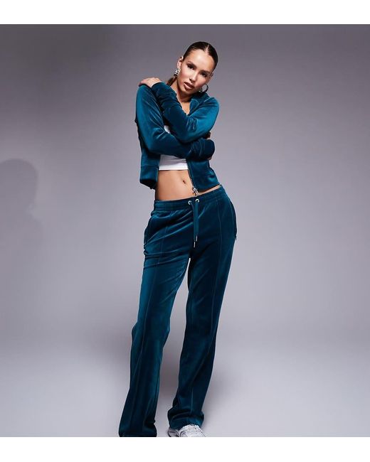Juicy Couture Blue Velour Straight Leg Trackies Exclusive To Asos