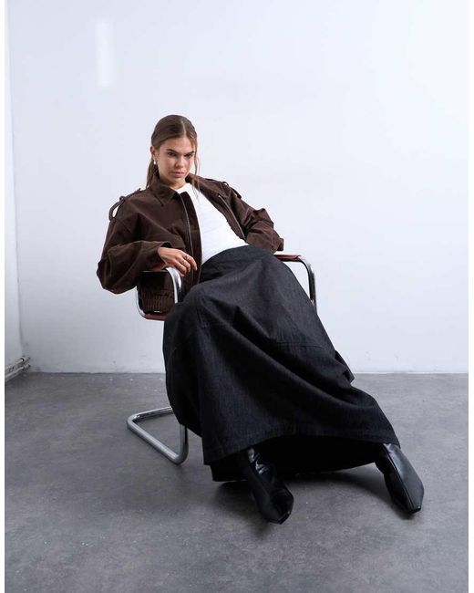 Falda Vaquera Larga Negra De Pernera Barrel Con Costuras De TOPSHOP de color White