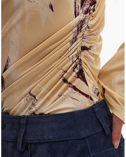 & Other Stories Natural Jersey Top Side Ruche With Long Sleeves