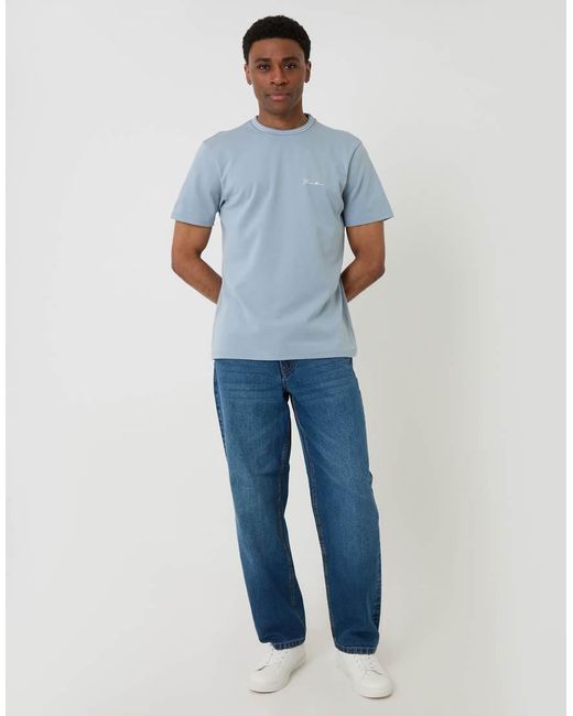 Threadbare Blue Cotton Crew Neck Script T-Shirt for men
