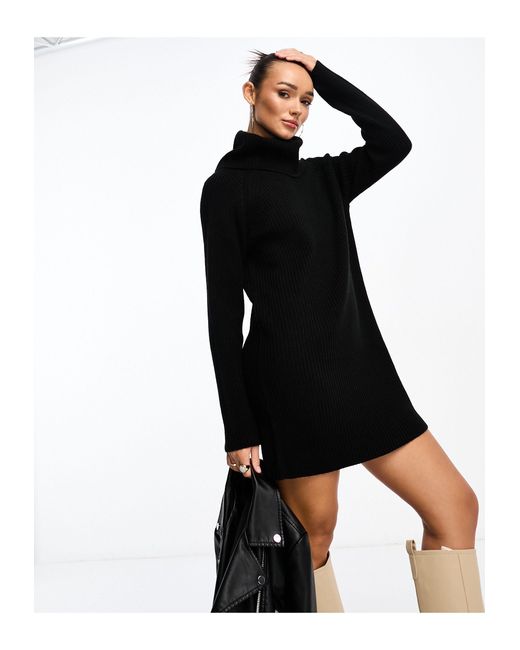 French Connection Black Ribbed Mini Knitted Dress