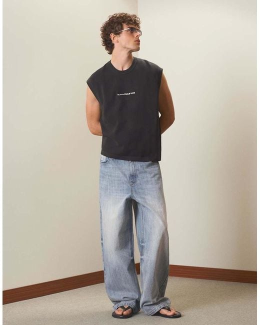 Bershka Black Embroidered Vest Top for men