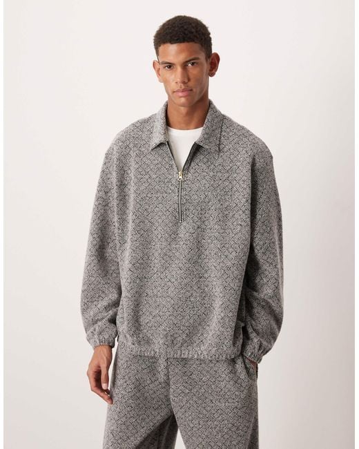 ASOS Gray Relaxed Drop Shoulder Quarter-zip Sweatshirt for men