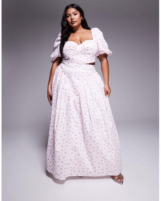 ASOS Pink Curve – set aus baumwoll-satin mit blümchenmuster und puffärmeln, kombiteil