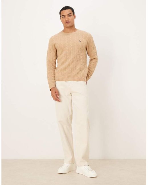Polo Ralph Lauren Natural Icon Logo Rich Wool Cable Knit Jumper for men