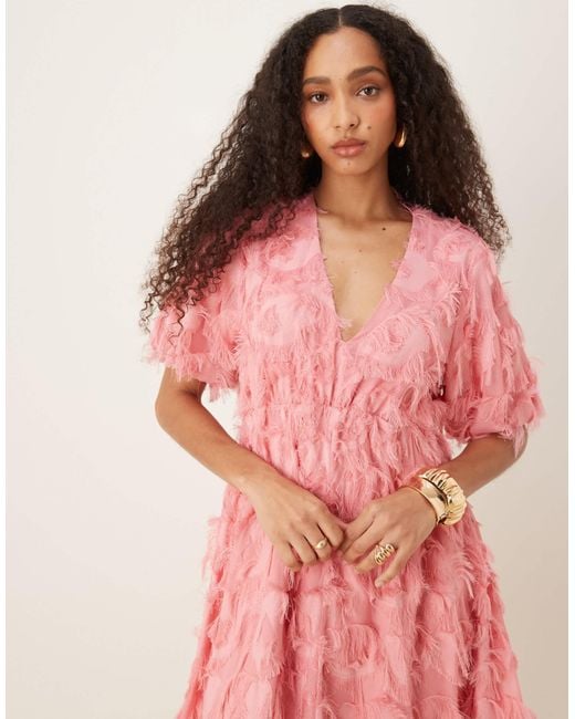Y.A.S Pink Textured V Neck Mini Dress
