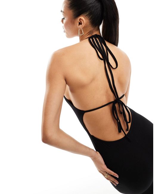 ASOS Black Skinny Tie Halter Maxi Dress With Open Back