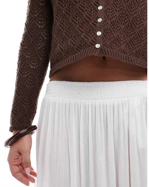 Stradivarius White Str Asymmetric Hem Midi Skirt