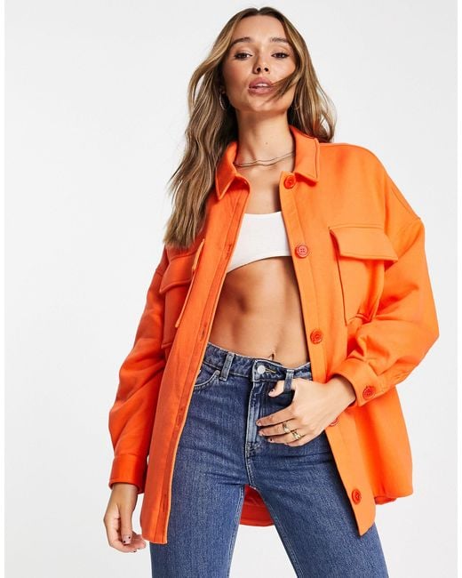 ASOS Jersey Shacket in Orange Lyst