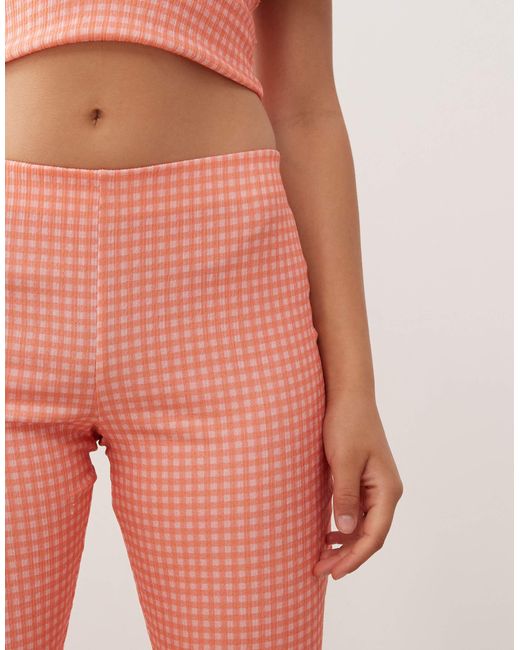 Reclaimed (vintage) Pink Gingham Print Crinkle Textured Capri Trousers Co-Ord