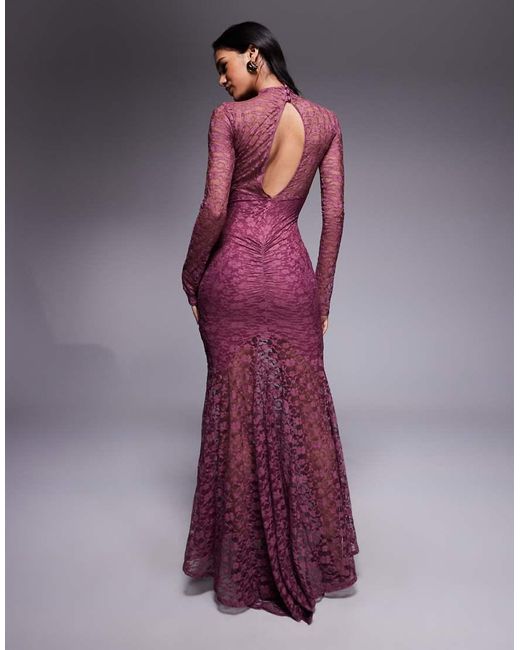 ASOS Purple Lace Maxi Dress With Cut Away Panel Detailing