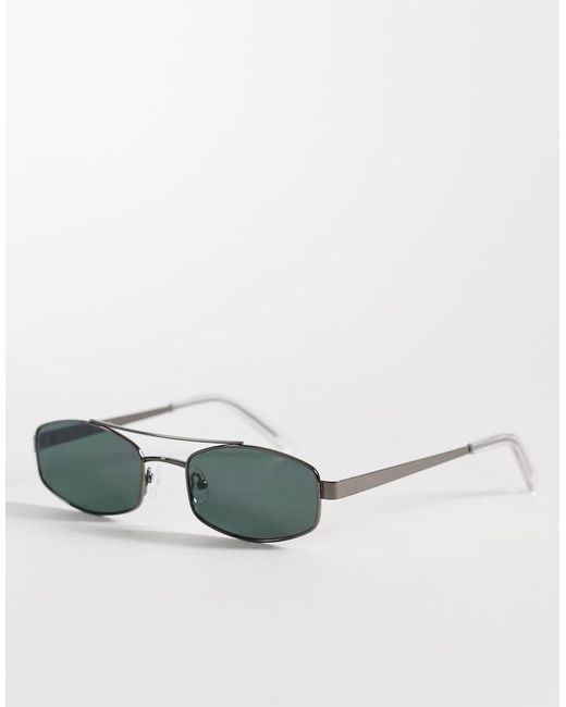 ASOS Gray Metal Rectangle Sunglasses for men