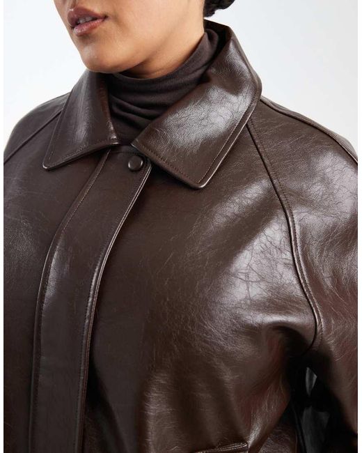 ASOS Brown Asos Design Curve Leather Look Oversized Bomber Jacket