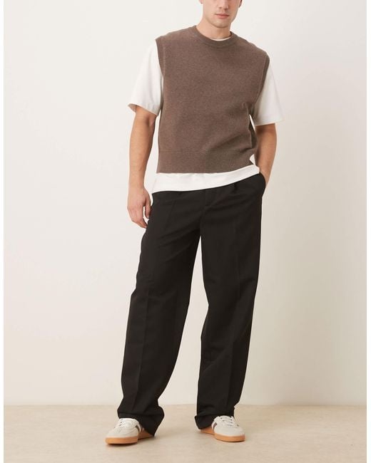 ASOS Black Smart Wide Leg Stacked Trousers With Pleats for men