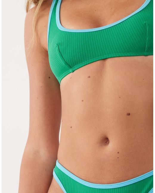 ASOS Green Ronnie Rib Contrast Binding Mirissa Scoop Crop Bikini Top