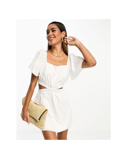 French Connection White Flutter Sleeve Mini Dress With Open Back