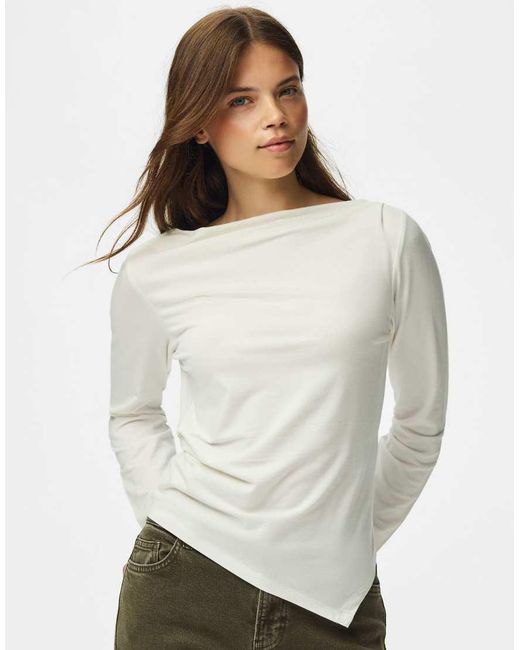 Pieces White Sirene Boat Neck Long Sleeve Top