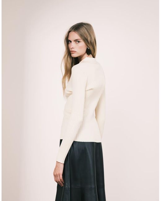 Mango Natural Knitted Long Sleeve Polo Top