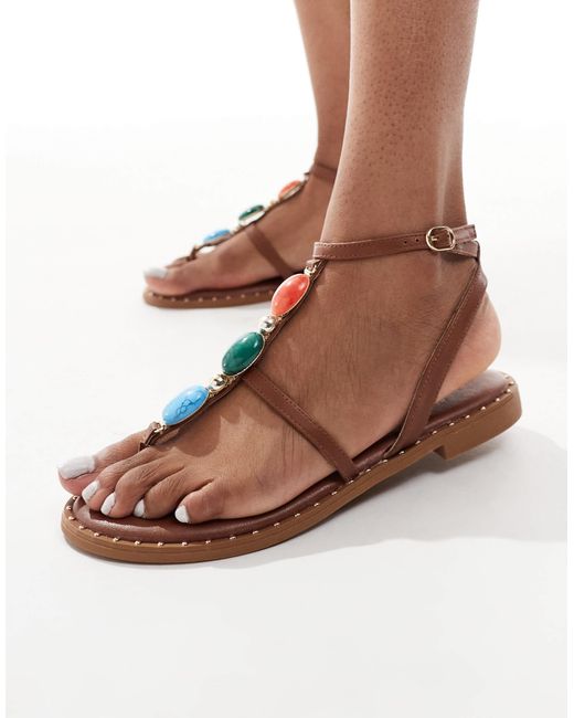 New Look White Bead Detail T-bar Sandals