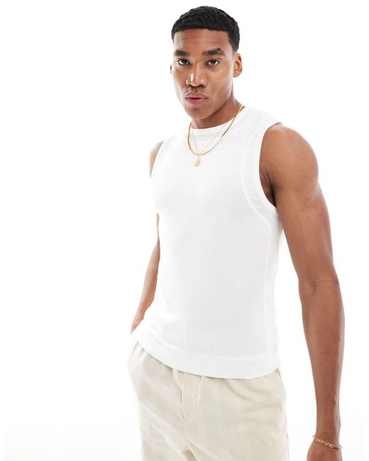 Camiseta blanca ajustada sin mangas con detalle ASOS de hombre de color White