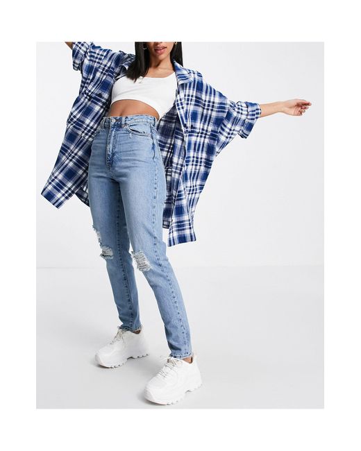 Dr. Denim Denim Nora High Rise Mom Jeans With Ripped Knees in Blue | Lyst