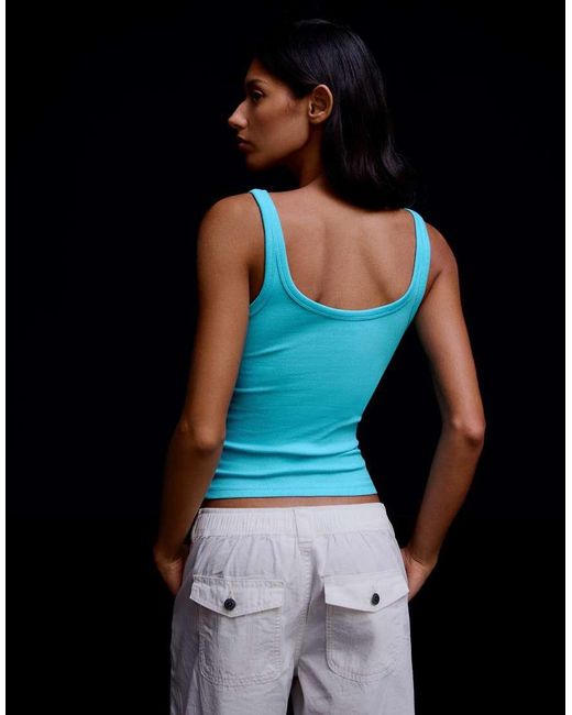 Bershka Blue Ribbed Vest Top