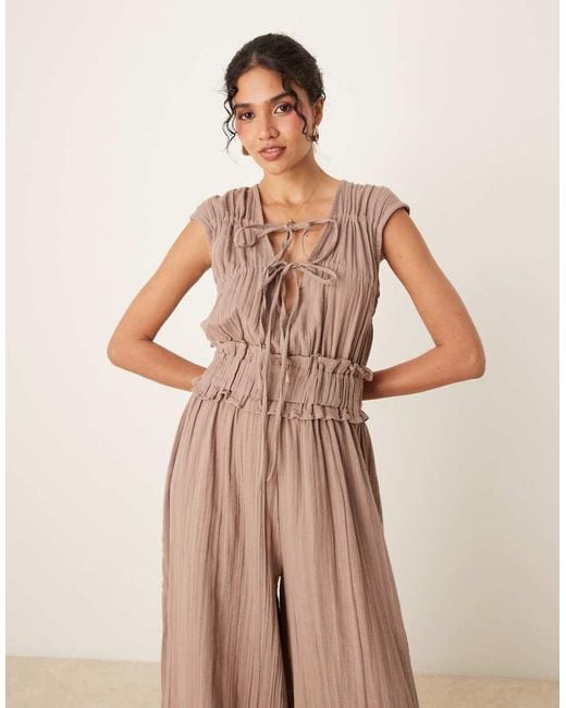 ASOS Natural Double Cloth Gathered Bust Jumpsuit