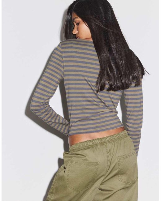 Stradivarius Green Under-bust Cut Long Sleeve T-shirt