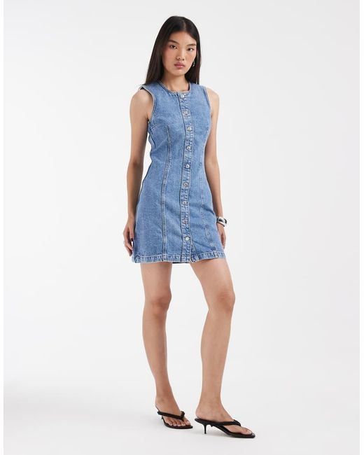 & Other Stories Blue Denim Button Down Mini Dress