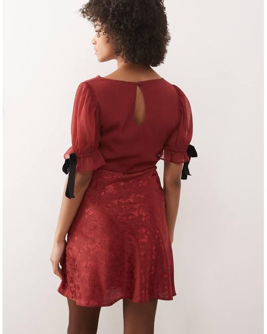 Reclaimed Vintage Red Mini Dress With Bow Puff Sleeves