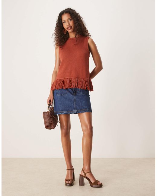 ASOS Red Clean Knitted Fringed Tank