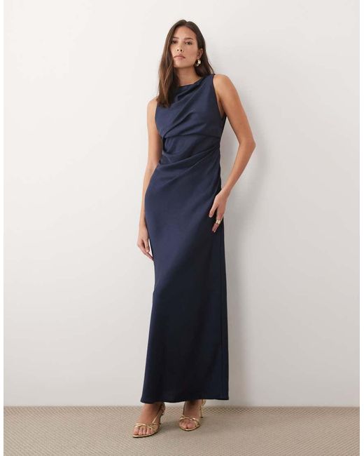 ASOS Blue Satin Drape Bodice Maxi Dress With Cowl Back Detail