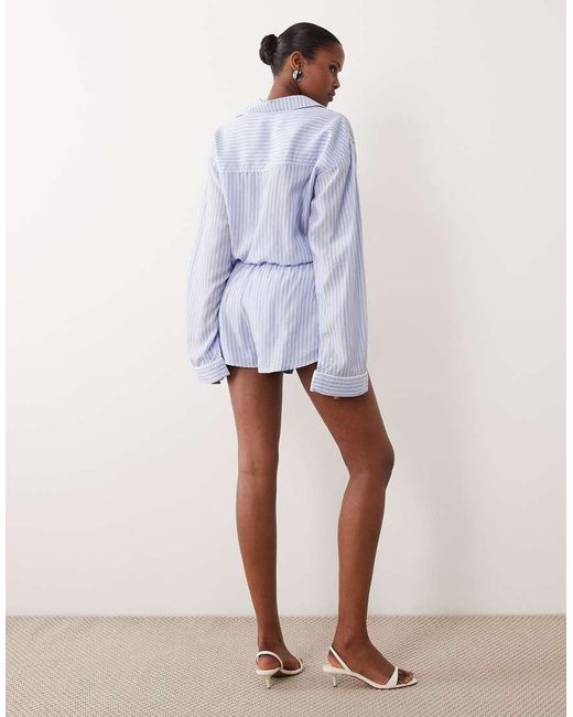 Noughts & Kisses Blue Button Up Wide Sleeve Shirt And Shorts Playsuit