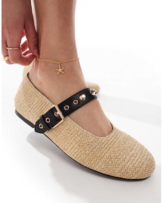 Raid Natural Novie Jute Ballet Flats With Buckle Detail