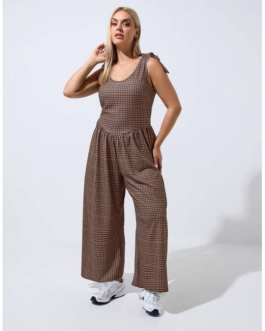 Yours Clothing Brown Gingham Jumpsuit
