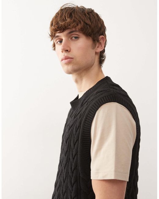 Weekday Black Cable Knit Vest for men