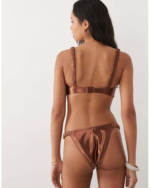 The Frolic Brown Exclusive Metallic Knot Front Bikini Top