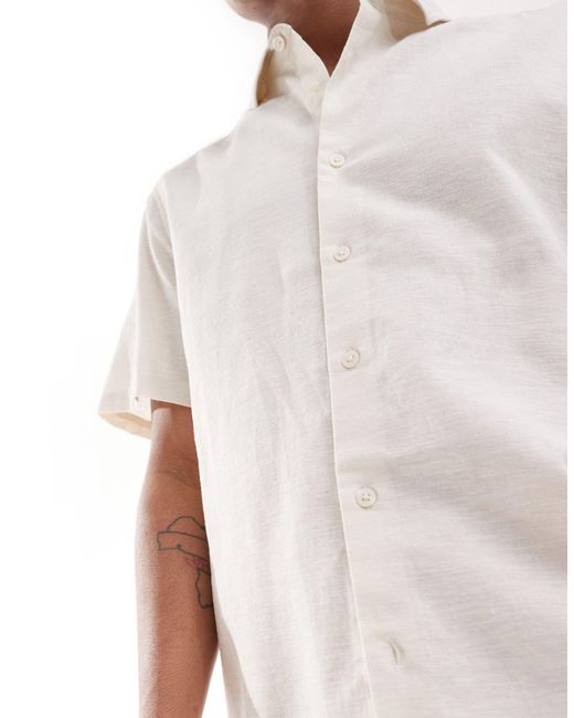 Chemise en lin mélangé habillée coupe classique - écru ASOS pour homme en coloris White
