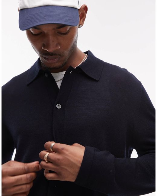 ARKET Blue Knit Cardigan With Button Front And Polo Collar for men