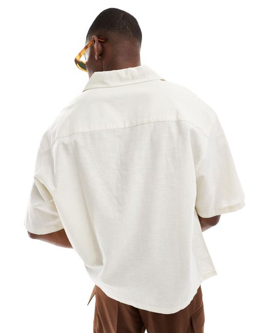 Chemise oversize coupe carrée en lin mélangé avec col à revers - écru ASOS pour homme en coloris White