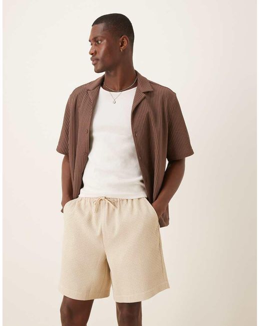 ASOS Halflange Short Met Wafeltextuur in het Natural voor heren