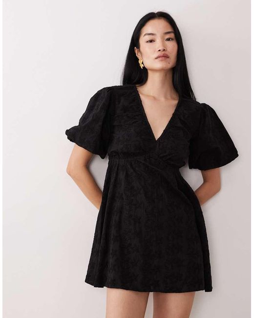 Wednesday's Girl Black Short Sleeve Broderie Mini Dress