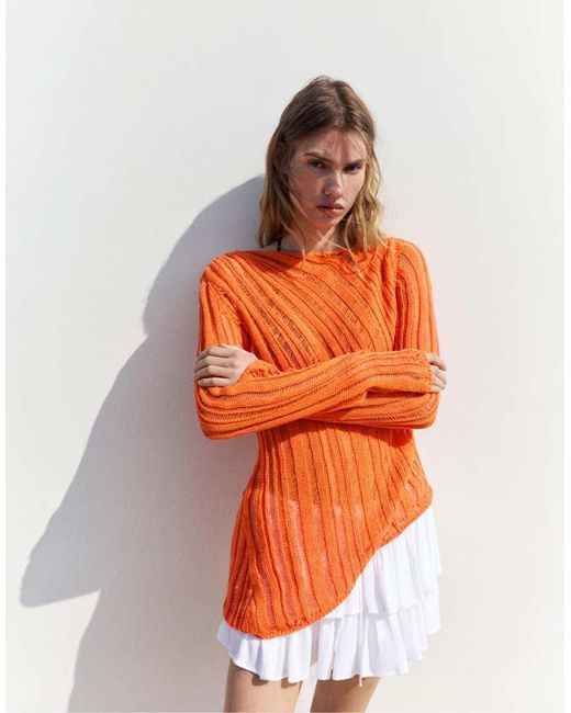 Pull&Bear Opengebreide Trui in het Orange