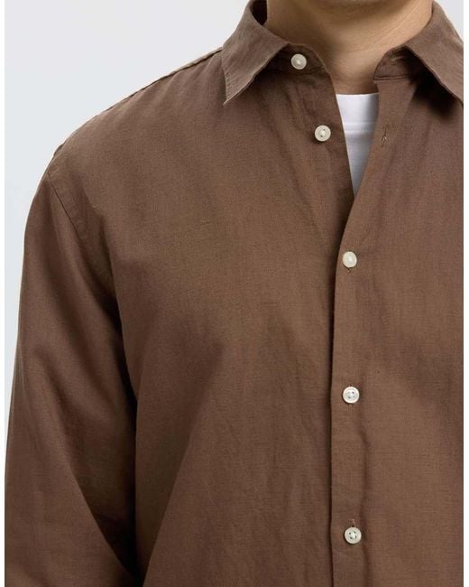 SELECTED Brown Linen-Blend Shirt for men