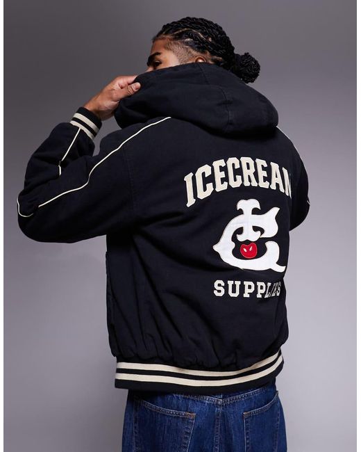 ICECREAM Blue Hooded Lined Worker Jacket for men