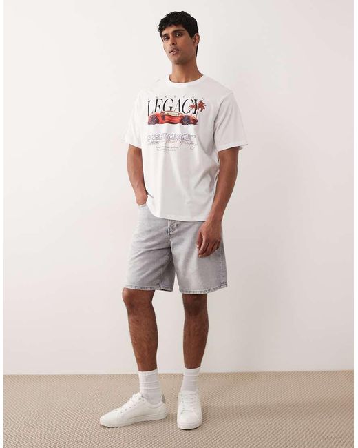 Jack & Jones White Oversized T-Shirt With Car Print for men
