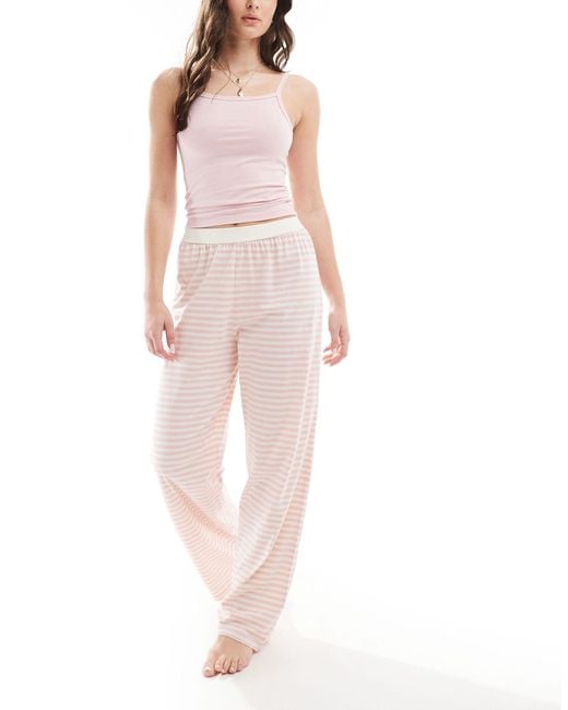 ASOS Pink Mix & Match Pyjama Trouser With Exposed Waistband And Picot Trim