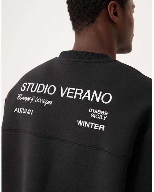 ASOS Black Oversized Drop Shoulder Scuba Sweatshirt With Studio Verano Print for men